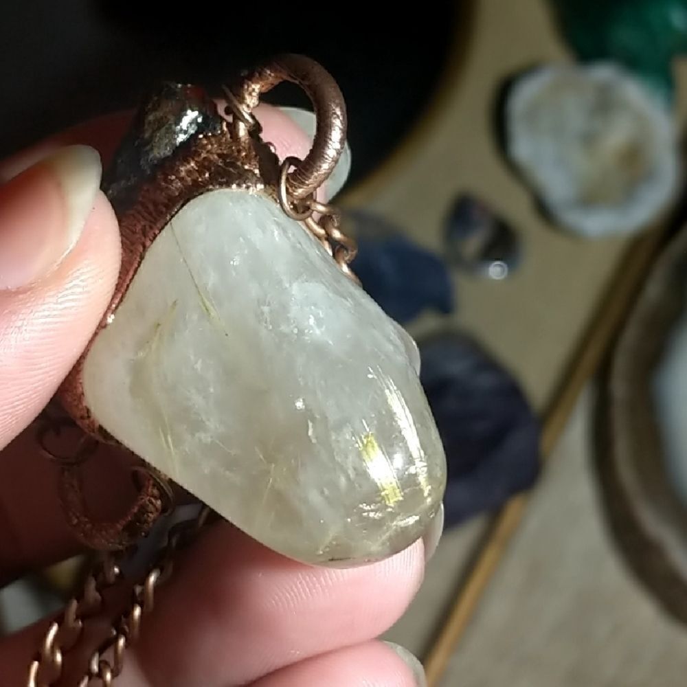 Handmade Rutilated Quartz & Baltic Amber Amulet - Picture 5 of 6